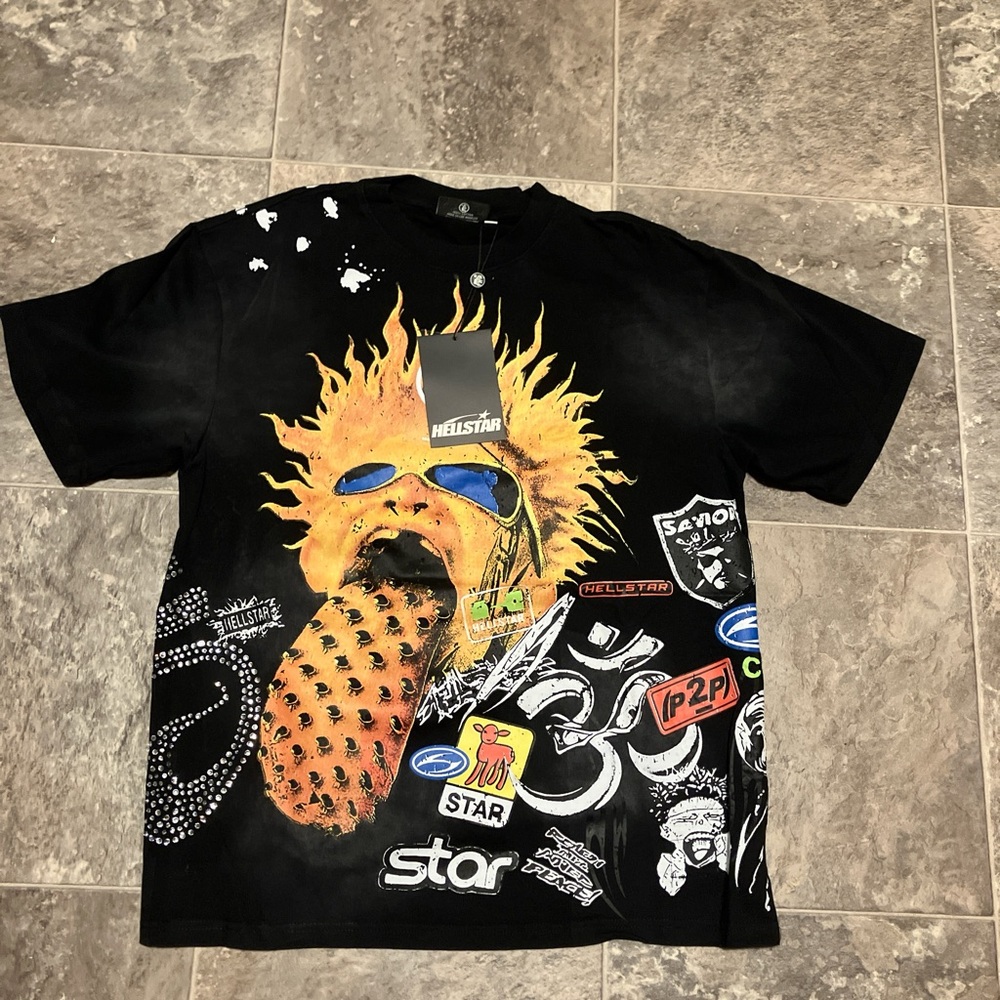 Bape Black Tee with Silver Hellstar Label